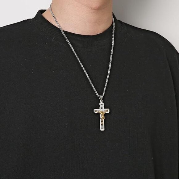 Catholic Holy Jesus Christ on INRI Cross Crucifix Pendant Necklace 22+2 Chain - Picture 4 of 6